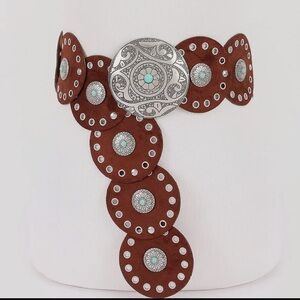 Brown and Silver Faux Suede Women's Belt